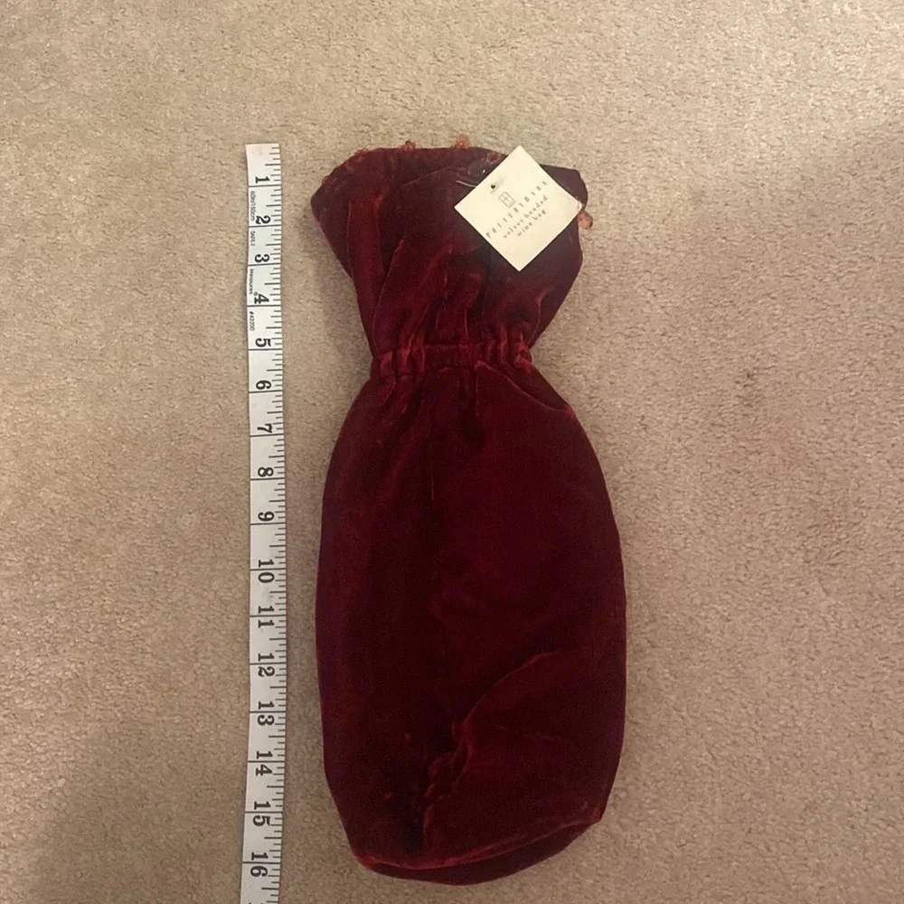 Pottery barn red velvet beaded wine bag